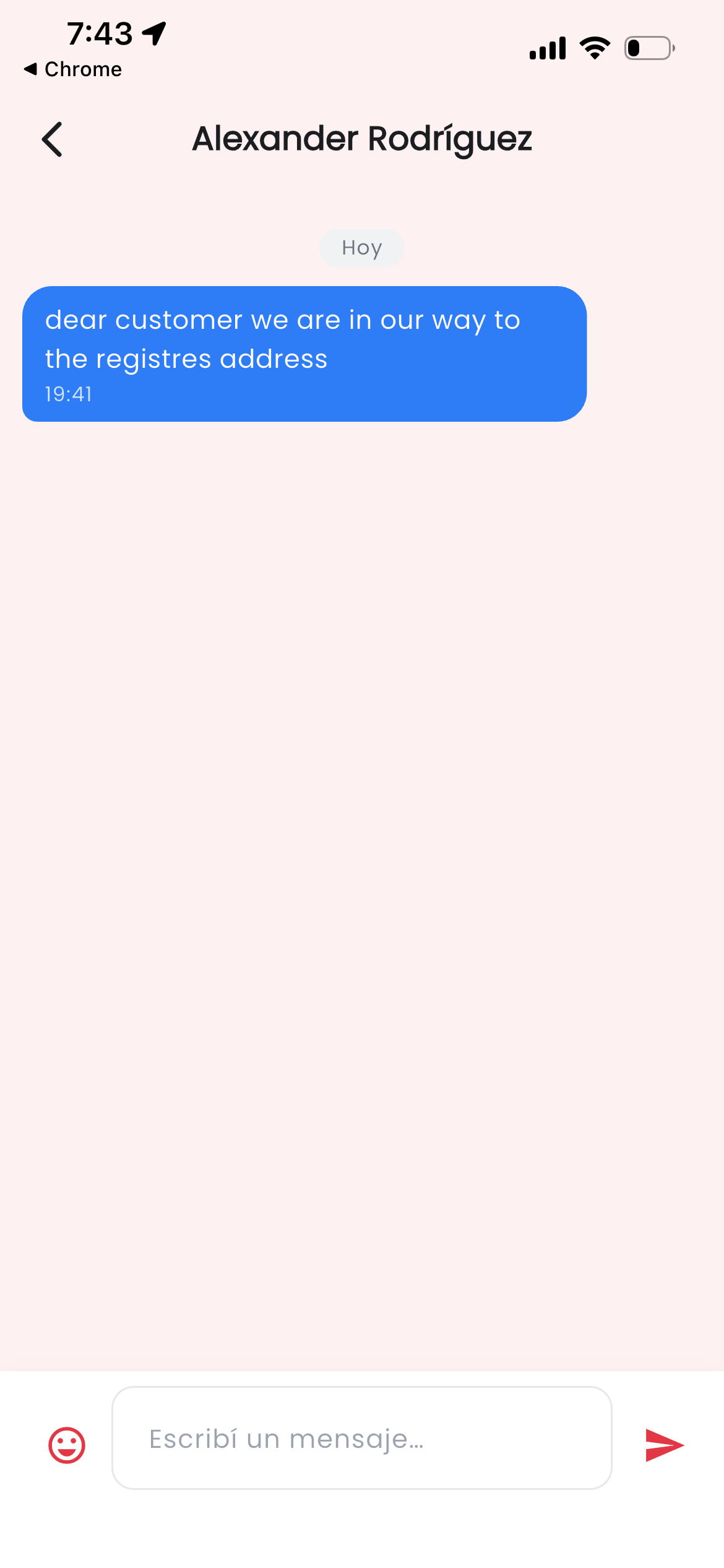 Chat del cliente con el técnico asignado.