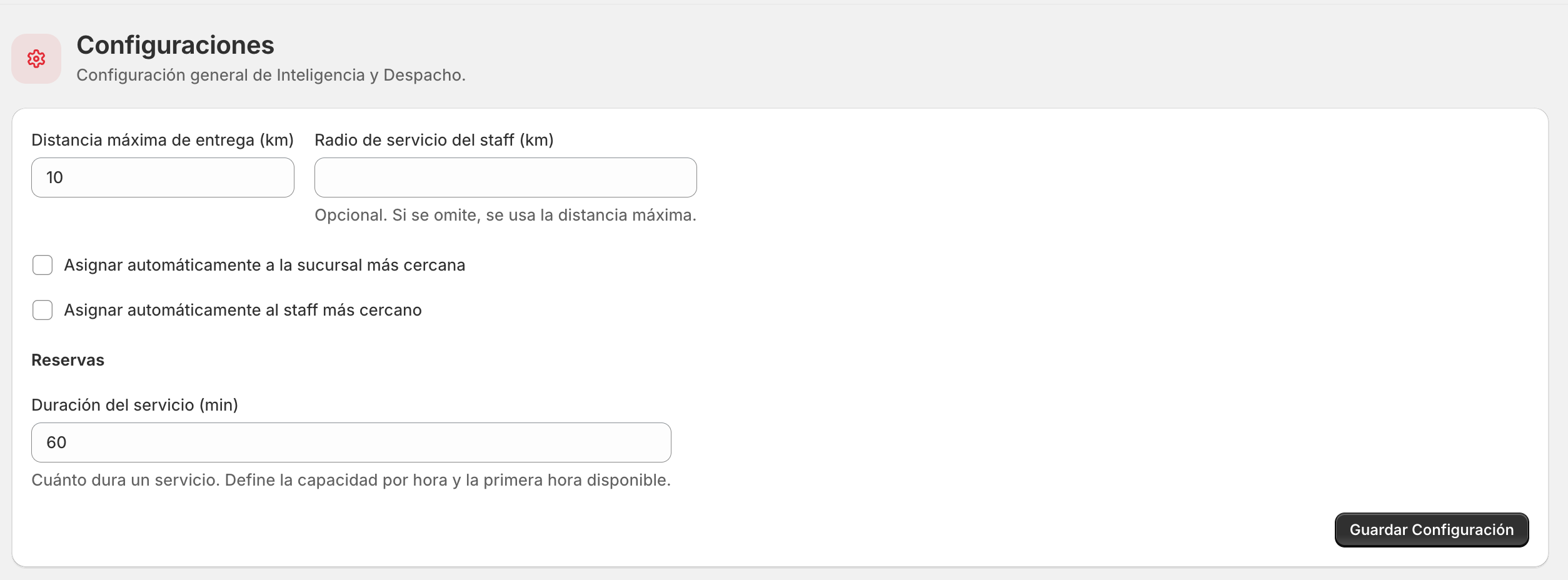 Configuración de cobertura y asignación automática.